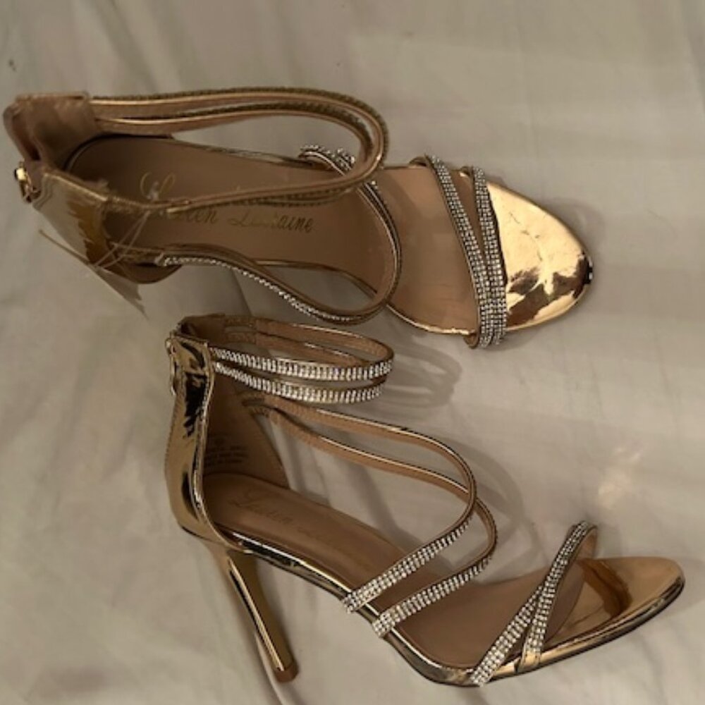 gold bling womens size 81/2 high heels formal dress shoes 8.5 eight half
